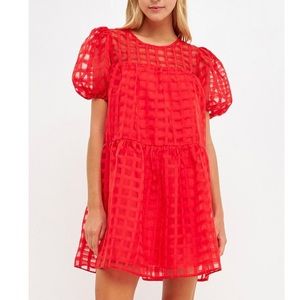 Tuckernuck English Factory Red Organza Checkered Gingham Gridded Grid Dress